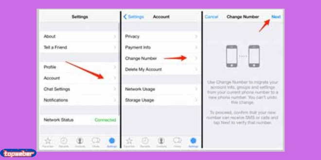 تغییر شماره در واتساپ آیفون